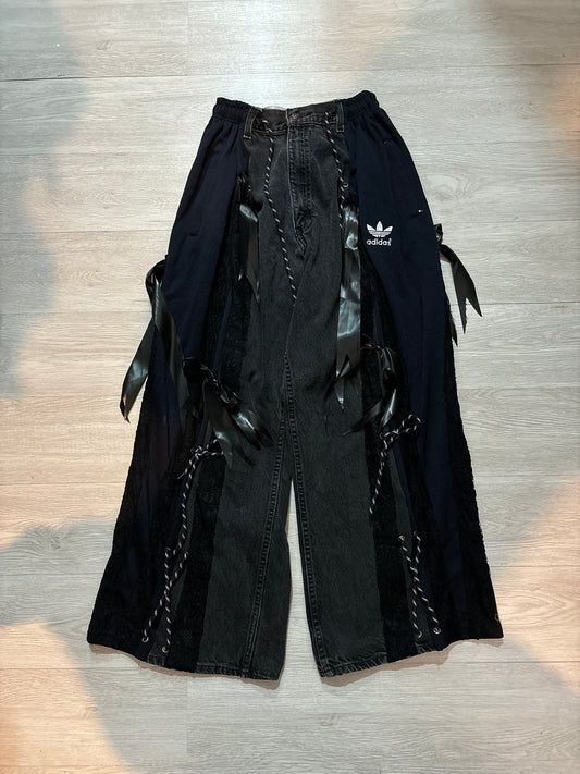 Adidas Remake Ribbon Pants (黑拼黑 白色間條邊)