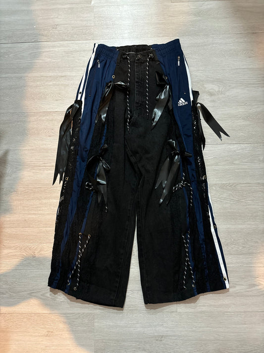 Adidas Remake Ribbon Pants (黑拼深藍 白色間條邊)